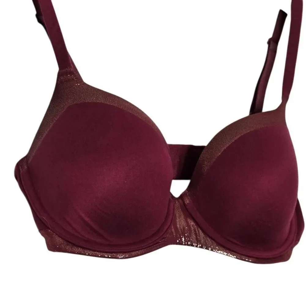 Victoria's Secret Lined Demi Bra Size 32DD Maroon Metallic